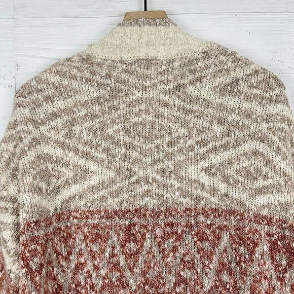 Joie Open Front Longline Cardigan Women S Nordic Knit Cream Red Cozy Fair Isle - Picture 8 of 14